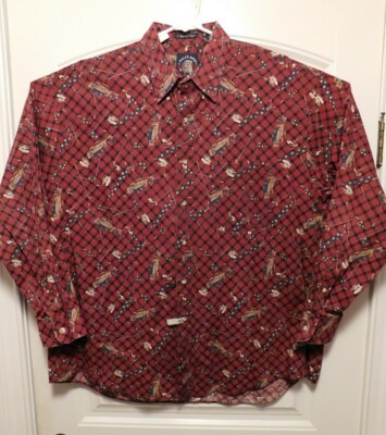 EUC Salty Dog Imperial Poplin Mens XL Golf Print Long SL Button Up Shirt A8018