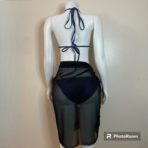 Black sheer beachwear mesh sarong swimsuit cover up - Picture 6 of 7