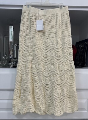 New Zimmermann Devi Crochet Textured Knit Midi Skirt in Cream Women s Size US 10