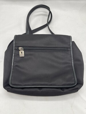 FOSSIL BLACK TWILL WITH LEATHER TRIM SHOULDER BAG