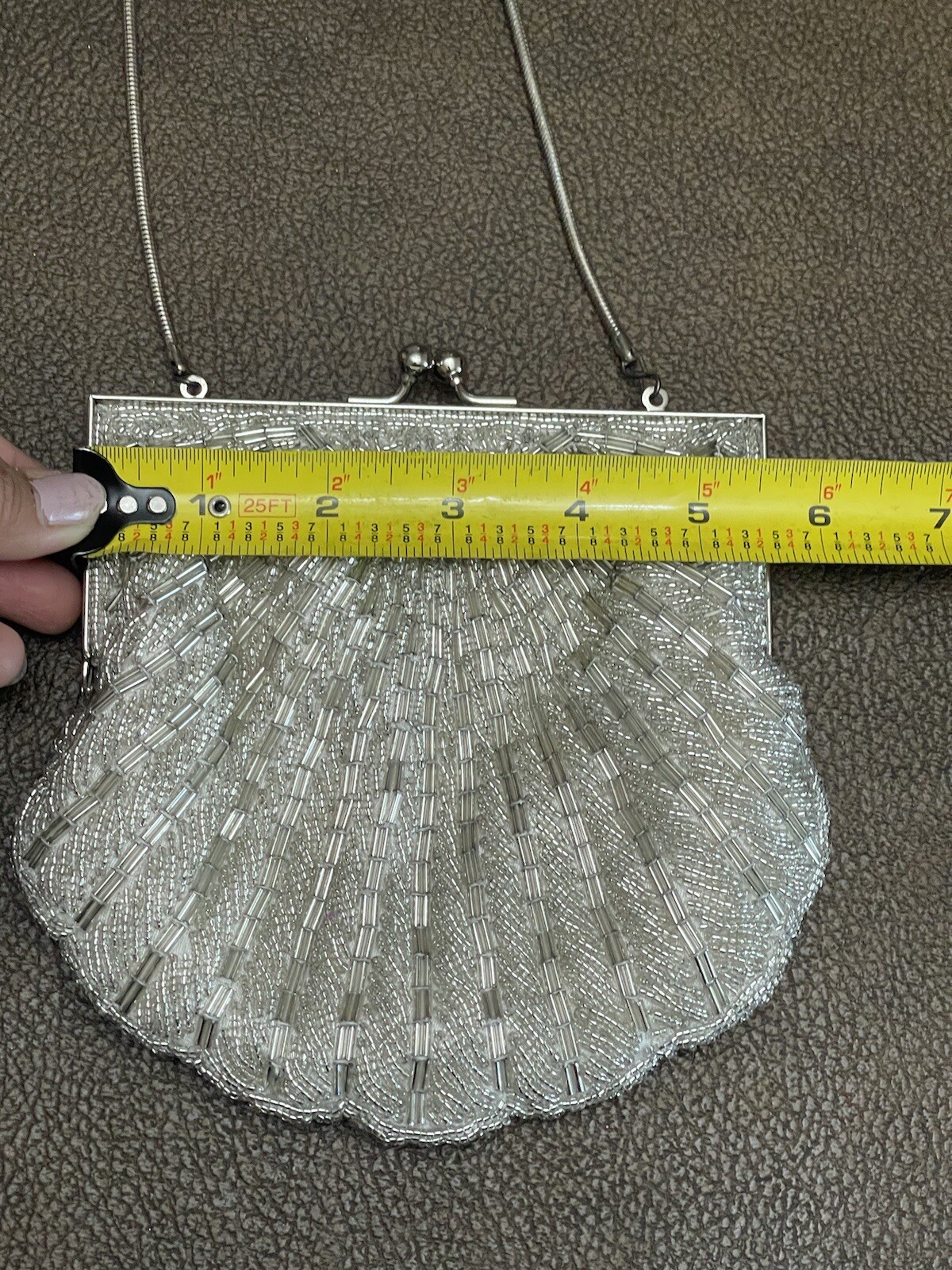 André Cellini White Beaded Clamshell evening bag … - image 13