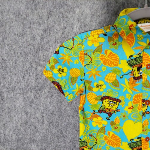 Spongebob Boy Shirt 4T Hawaiian Hula Button Short Sleeve Collared Yellow - Picture 2 of 10