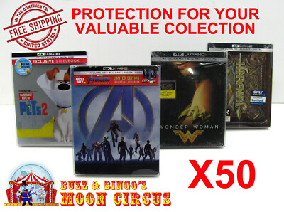 #ad 50x 4K UHD STEELBOOK WITH J CARD SIZE 4K4 CLEAR PLASTIC BOX PROTECTORS SLEEVE $41.98