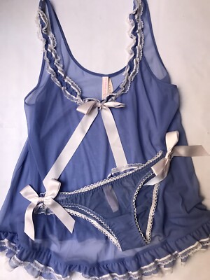 Victoria Secret Sexy Little Things Babydoll & Panty - Blue-Pink Accents S/P NWT