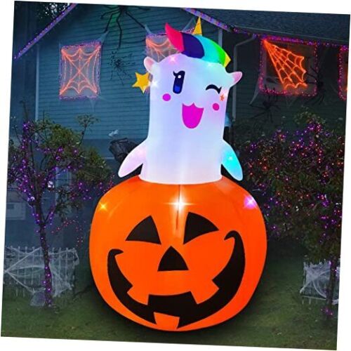  6 Ft Halloween Inflatable Cute Ghost Unicorn in Pumpkin with Color Changing  - Picture 1 of 7