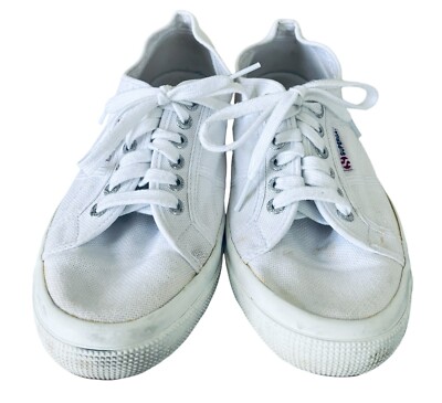 SUPERGA COTU CLASSIC WHITE CANVAS SNEAKERS, RUBBER OUTSOLE-SOLE, US 10, EU 41.5