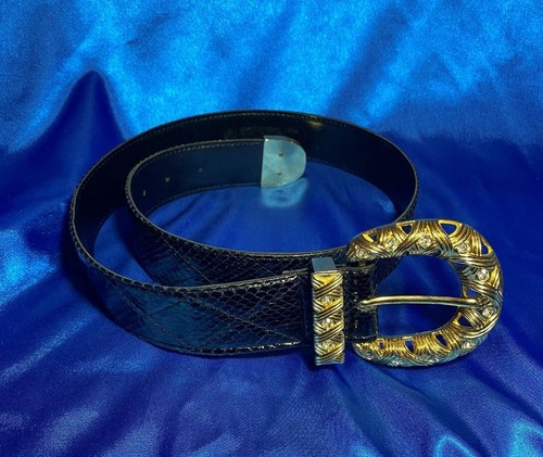 Cinturón negro genuino piel de serpiente mujer talla mediana, hebilla y punta de estrás - Imagen 1 de 5