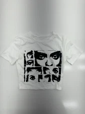 Shein Womens White Graphic Print Short Sleeve Crop Tee Size Small
