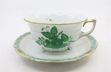 Herend Hungary Chinese Bouquet Green Coffee Cup or Tea Cup & Saucer