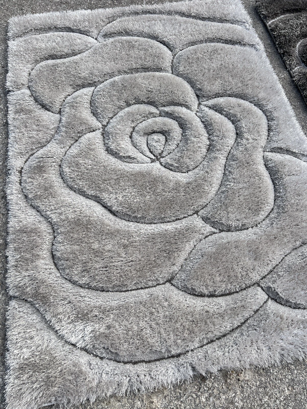 Rugs-Mats Aprox 6x4Ft 120x170CM Rose Design Silver/Grey Super Thick Shaggy 3D X