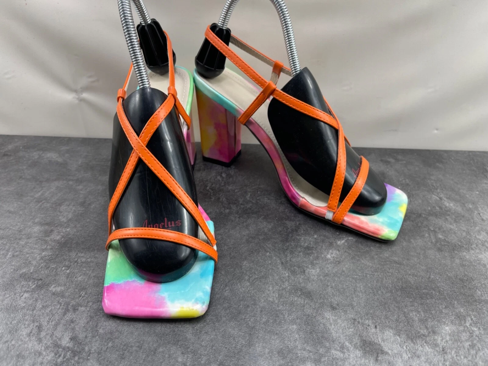 CLARKS Scarpe donna sconosciute sandali tacco blocco punta quadrata slingback arancione viola 8 5 M