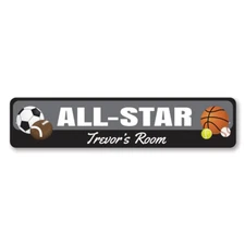 All-Star Sign, Personalized Kid Name Room Sign, Custom Sports Metal Wall Decor