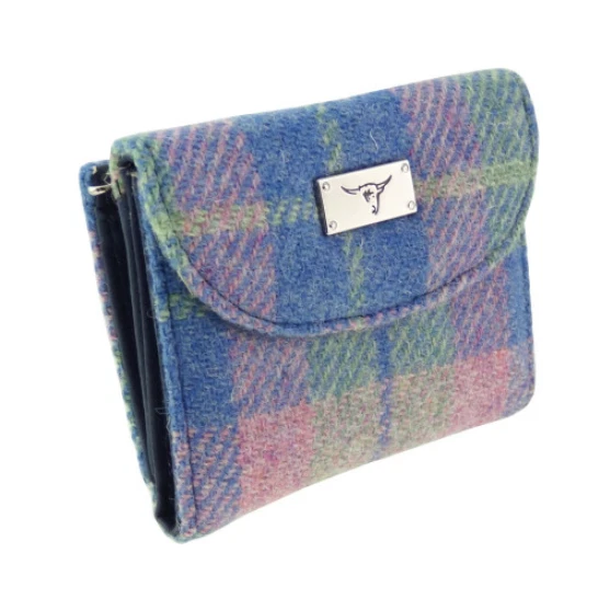 KILTS WI HAE Pastel Blue Green Pink Tartan Check Harris Tweed Jura Short Ladies Purse Wallet