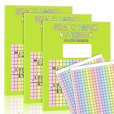 Colored Graph Paper Pad 8.5x11 1/2 Inch Squares Double Sided Kids 3 Pack