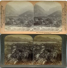 2 Stereoview Photos Switzerland Interlaken Jungfrau Lucerne and Lake