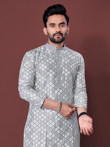 Pigiama uomo pakistano cotone Kurta set Kurta indiano etnico Kurta festa matrimonio - Foto 23 di 54