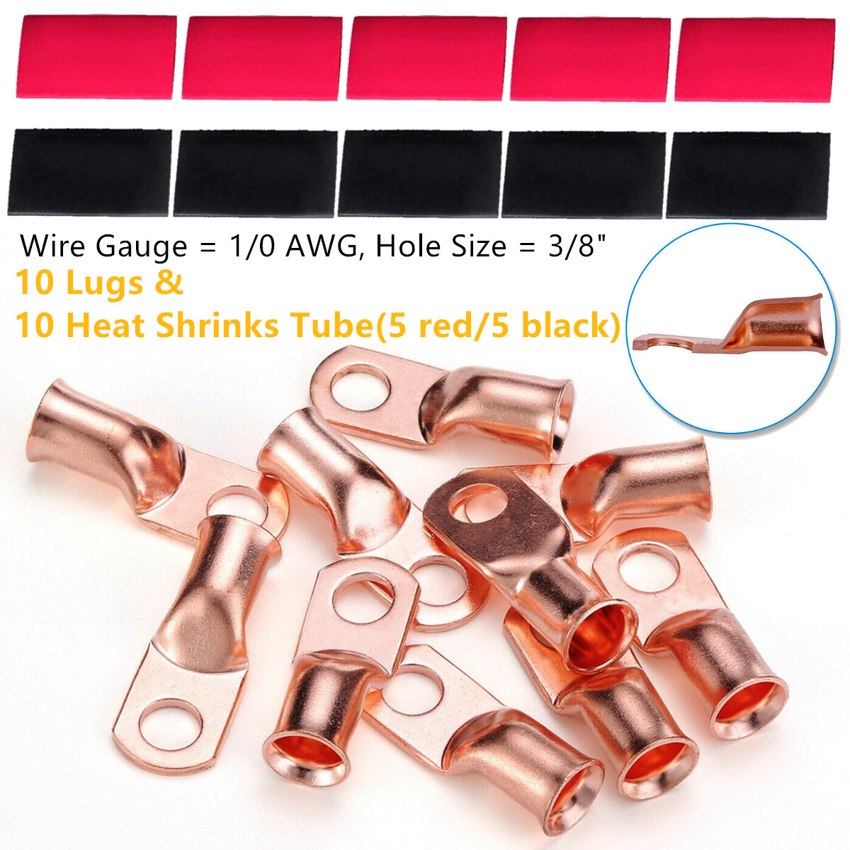 Heat Shrink Terminals 20-Piece 1/0 AWG Copper Ring Terminal Kit - Foto 4