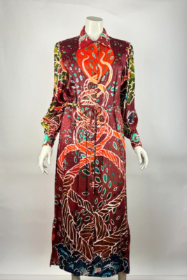 Carolina K Vic Waist-Tie Printed Maxi Shirtdress Women XS Long Sleeve Collared