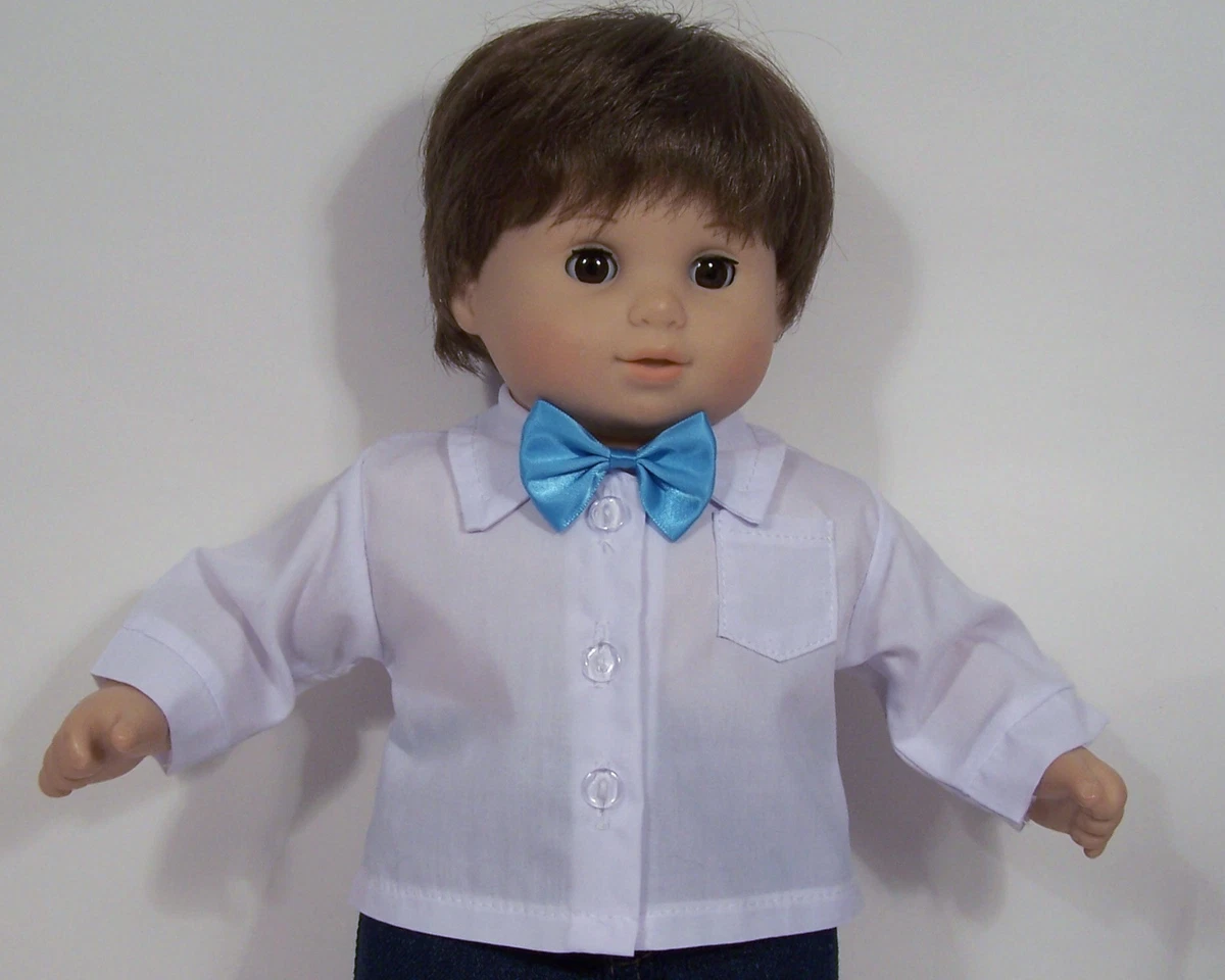 2pc BLUE BOW TIE WHITE Dress Shirt Doll Clothes For 15 Bitty