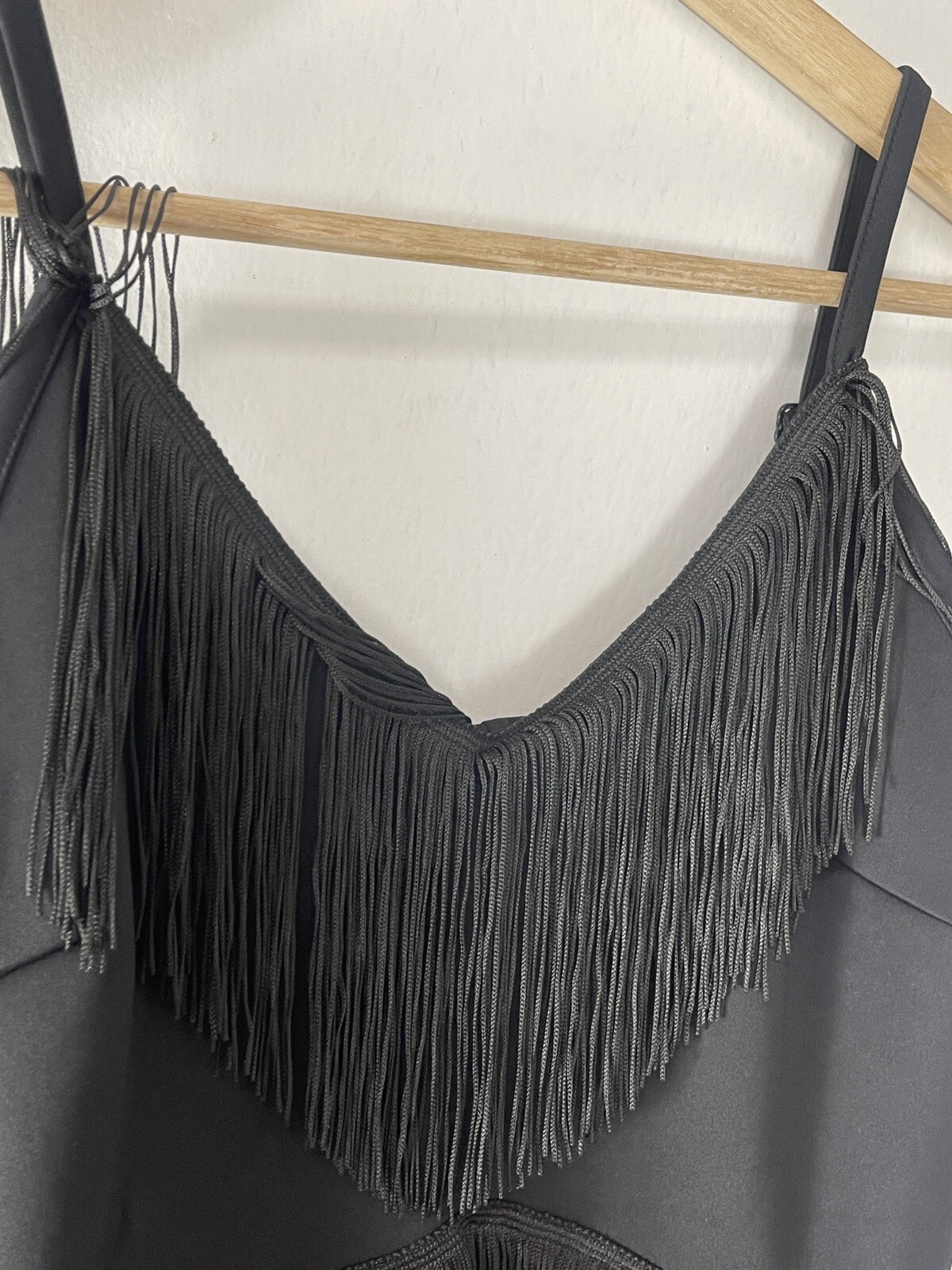 Body Flirt Dress Womens Medium A Line Tasseled Ruffle Black Sleeveless N144