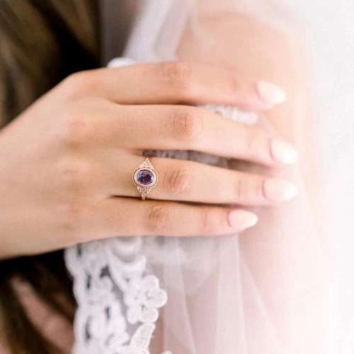 HARMONY PARTI-PURPLE SAPPHIRE 14K ROSE GOLD FINISH VINTAGE GIFT RING FOR HER