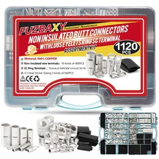 1120PCS BN0.5-BN60 Non Insulated Butt Connectors, Battery Cable Ends Connectors