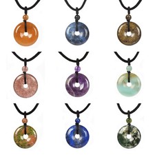 Gemstone 25mm Donut Beads Reiki Chakra Pendant Necklace Handmade Jewelry 22 Inch