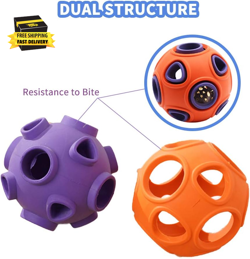 Dog Ball Toy, Dog Interactive Toy with Ring Bell Squeak Toys Dog Rubber