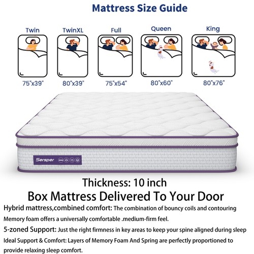 8/10/12 Inch Memory Foam Coils Spring Hybrid Mattress Twin Full Queen Bed in Box - Picture 30 of 39