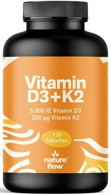 Vitamin D3 + K2 - 120 Tabletten - 5000 IE D3 & 200µg K2 - All-Trans MK7