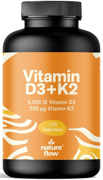Vitamin D3 + K2 - 120 Tabletten - 5000 Ie D3 & 200µG K2 - All-Trans MK7-image