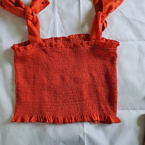 TCEC Size Large L Tube Crop Top Bow Tie Elastic Orange Cottagecore Boho Festival - Picture 9 of 10