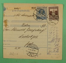 DR WHO 1913 AUSTRIA PARCEL CARD AUSSIG TO DROKOBYCZ R17436