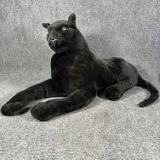 Vtg Black Panther Laying Plush Stuffed Animal Blue Eyes Whiskers 37" XL/Jumbo