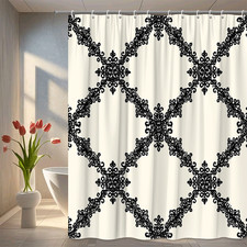 Elegant Black and Cream Shower Curtain for Bathroom Decor