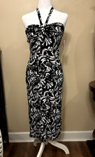 Nine West Tropical Halter Dress Large Black & White NEW NWT