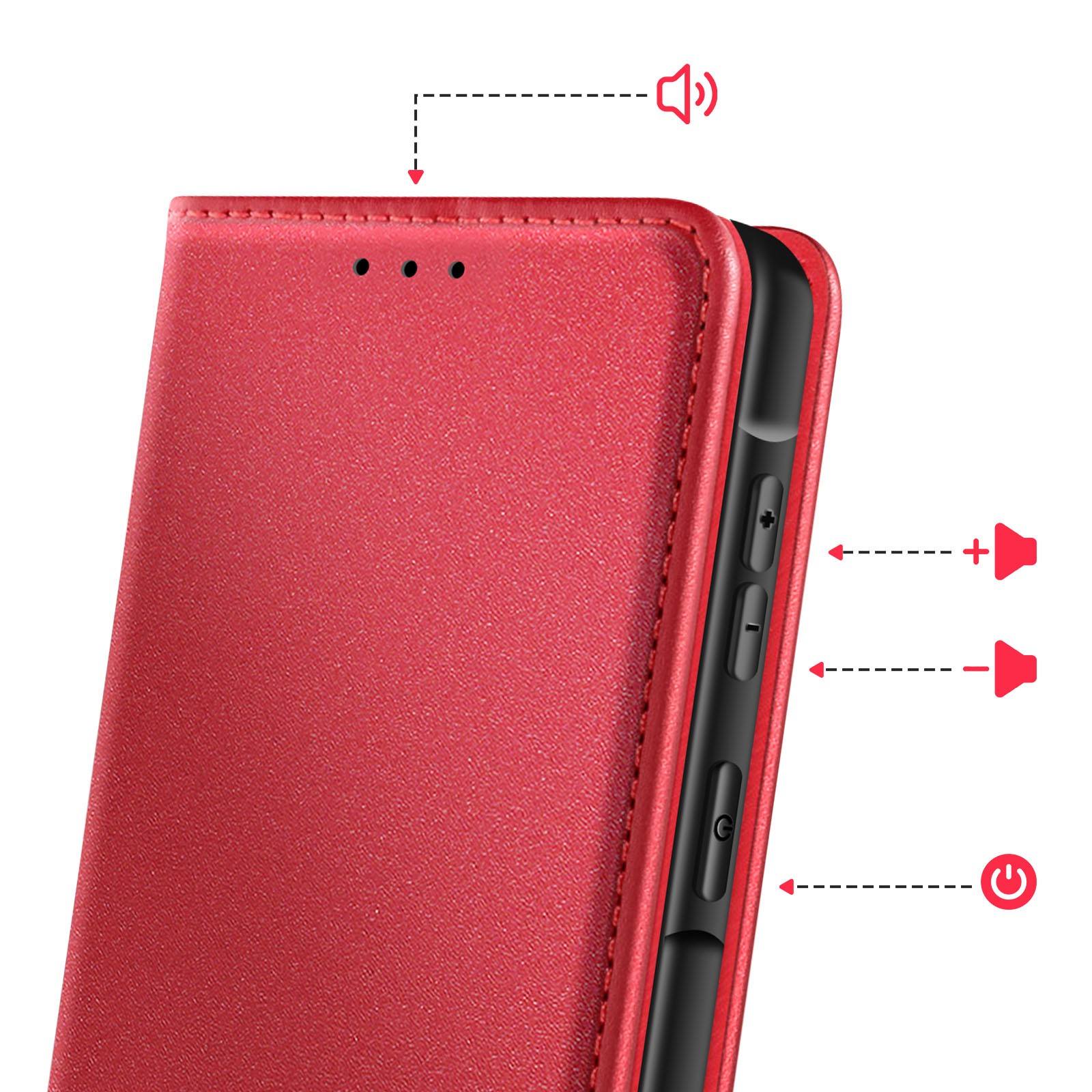 Coque Galaxy A57 avec porte-carte clapet rouge et support video - 3