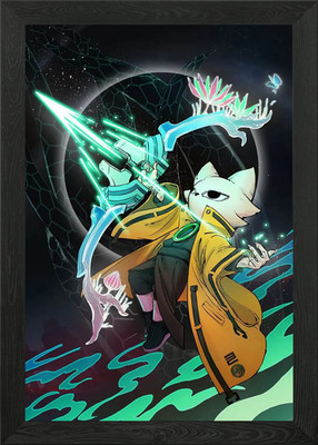 Katze Bogenschütze in futuristischer Fantasy Wo gerahmtes Wandbild Poster Leinwanddruck Bild