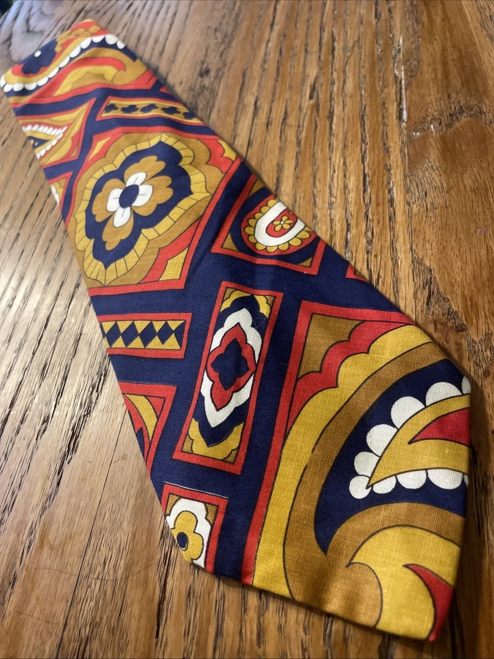 Corbata ancha vintage años 60 70 Michael Quinn Flower Power 100 % algodón ácido floral Foto 2 de 4