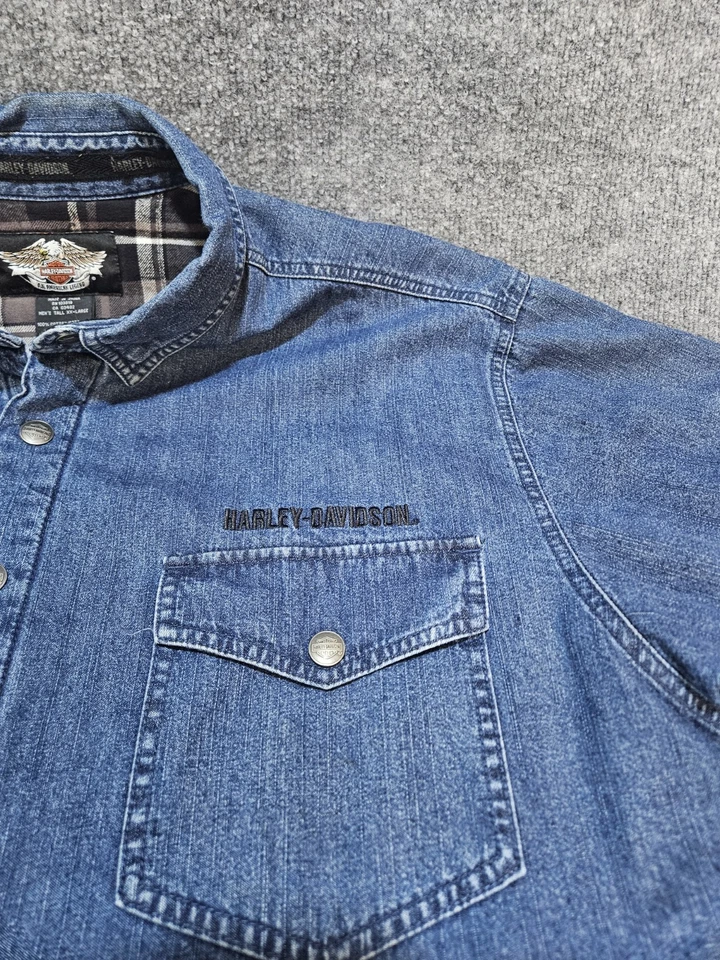 Harley Davidson Lone Wolf Flannel Lined Jean Shacket Mens 2XL XXL Blue - Image 4 of 4