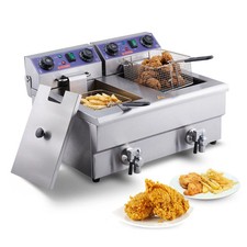 Commercial Deep Fryer, Dual Tank 3000W Electric Countertop Fryer with Basket, 2