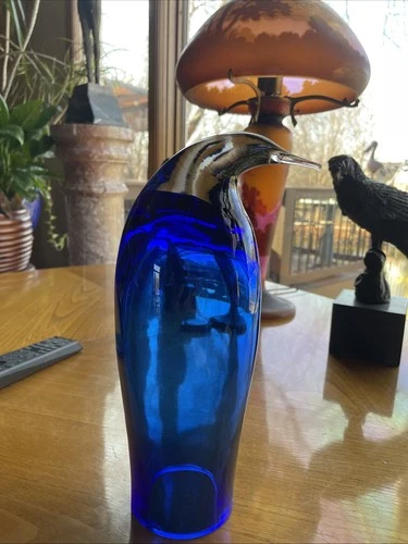 Vintage BLENKO Blue Glass Art Penguin 11”