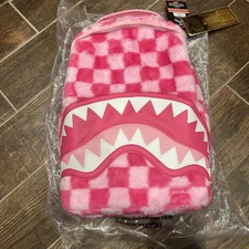 Sprayground Pink Furry Checker Shark Mens Lifestyle Backpack New With Tags