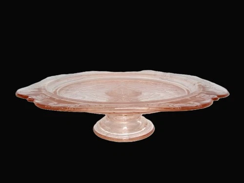 Lg. 11” Vintage Madrid Embossed Pink Depression Glass Pedestal Cake Plate