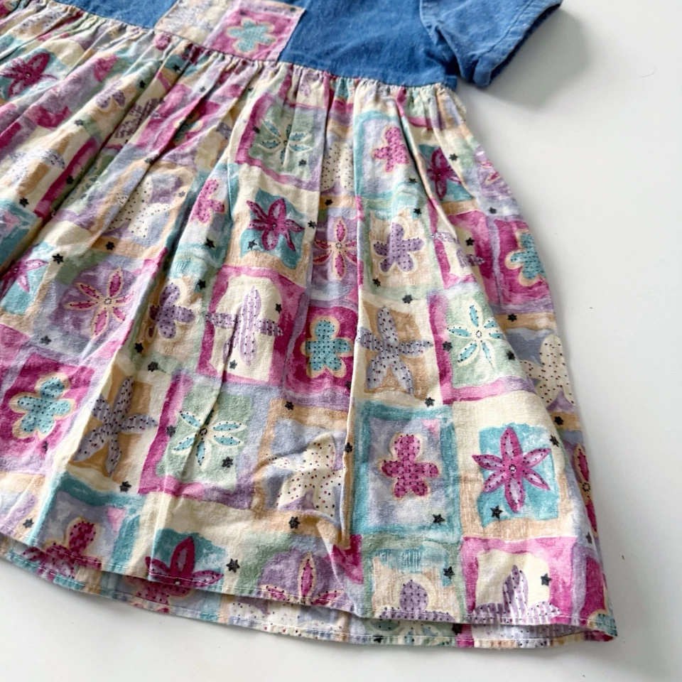 Vtg Cottage Country Prairie Denim Floral Toddler 4T Dress Embroidered Colorful - Image 4 of 4