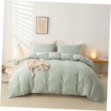100 Brushed Cotton Duvet Cover Queen Size Soft Queen 90" x 90" Retro Green