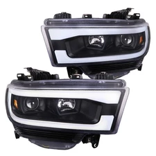 Black Fits 2019-2022 Dodge Ram 2500 3500 Led Bar Projector Headlights Left+Right