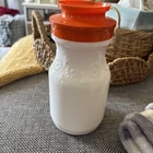 Vintage 1970's Tang Milk Glass Jar Embossed Daisies Orange Lid Canister