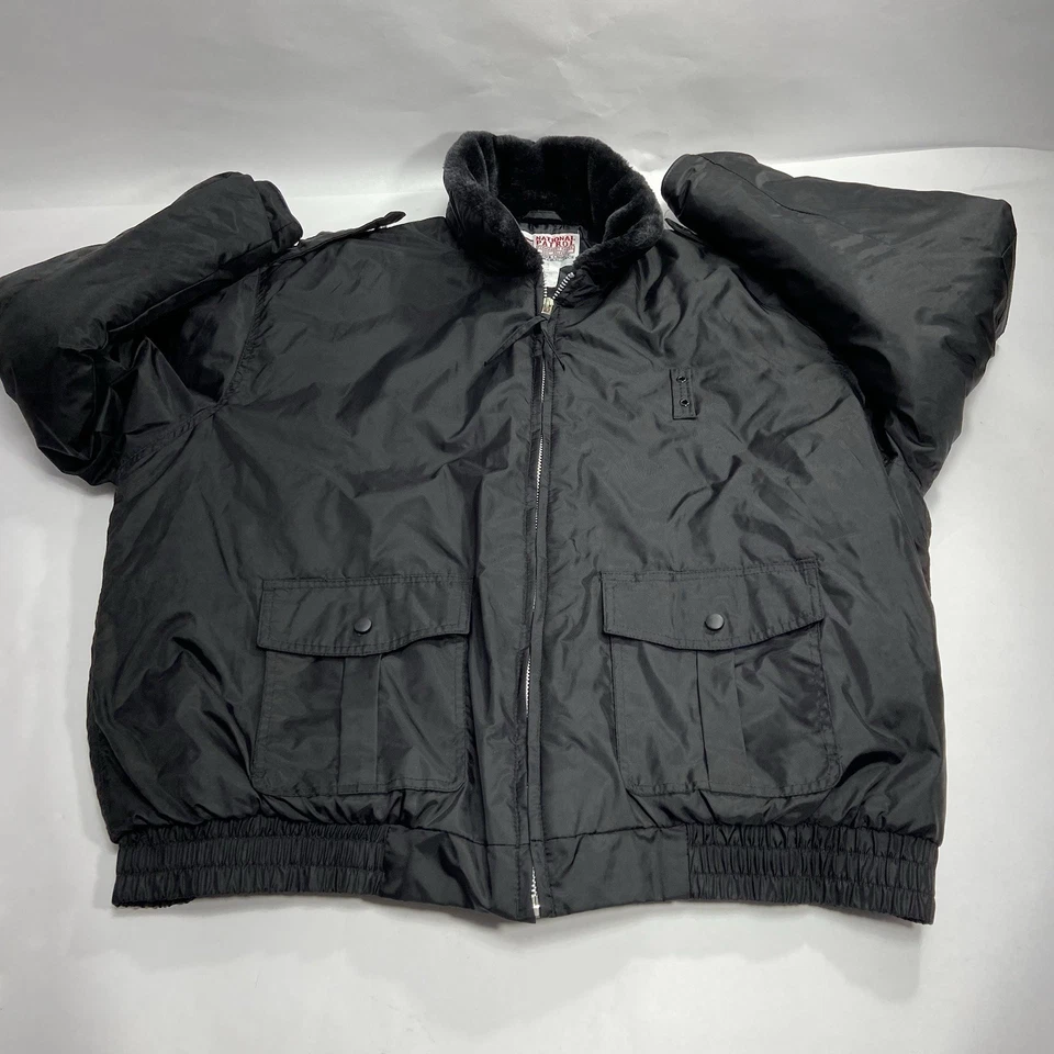 National Patrol 2XL Black Bomber Jacket Elastic Waist Fur Collar No Patches - Image 2 of 4