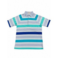 Vintage Jantzen Polo Shirt Men  s L Blue Teal White Striped Short Sleeve Pocket